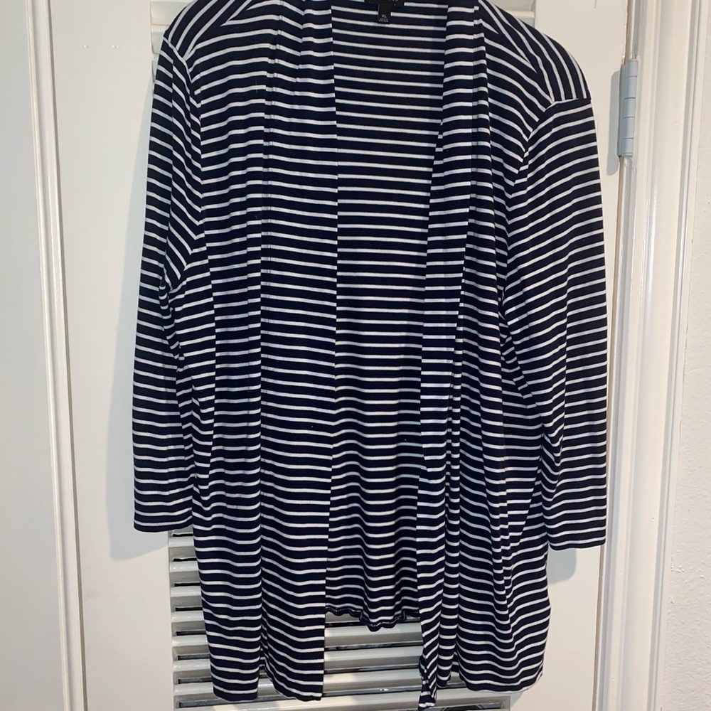 Talbots navy blue and white knit blazer. XL